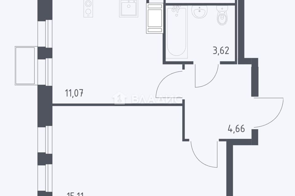Продаётся 1-комнатная квартира, 34.5 м²