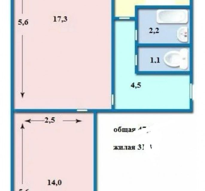 Продаётся 2-комнатная квартира, 45 м²
