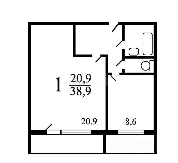 Продаётся 1-комнатная квартира, 39 м²