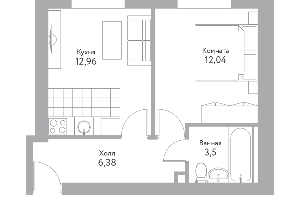 Продаётся 1-комнатная квартира, 34.9 м²