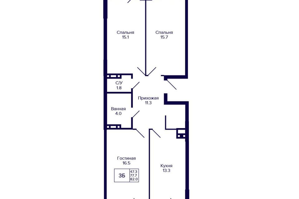 Продаётся 3-комнатная квартира, 77.4 м²
