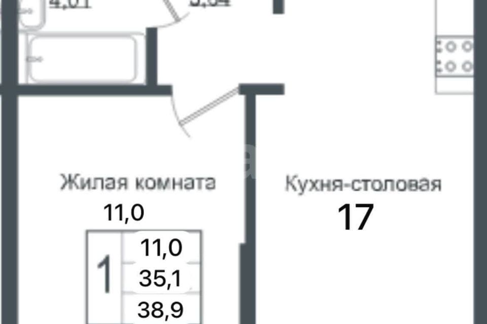 Продаётся 1-комнатная квартира, 35.1 м²