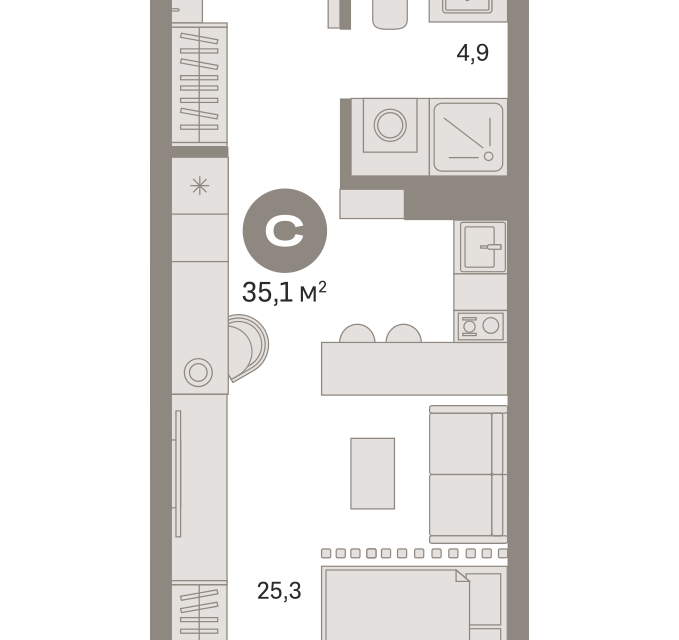 Продаётся студия, 34.97 м²