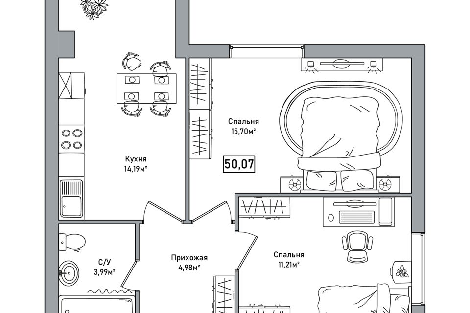 Продаётся 2-комнатная квартира, 49.9 м²