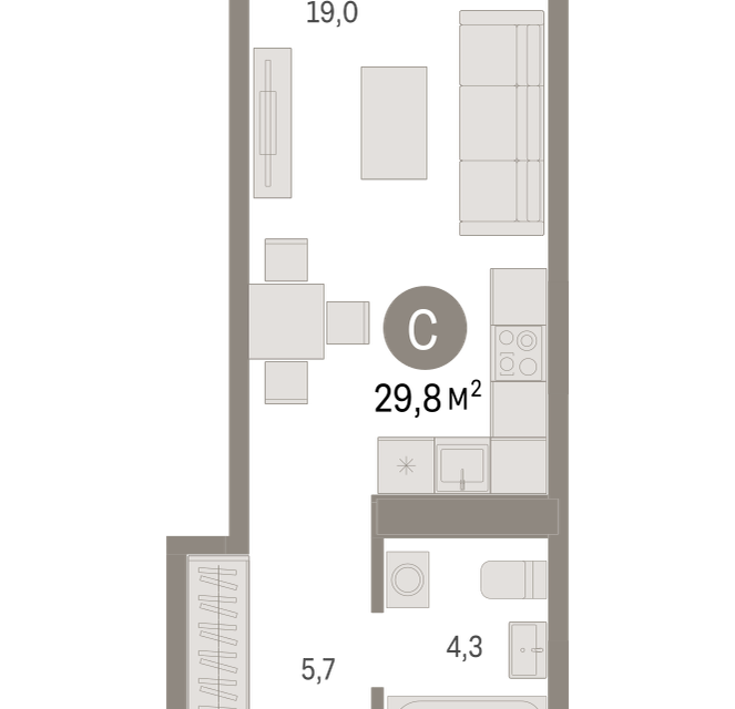 Продаётся студия, 29.8 м²