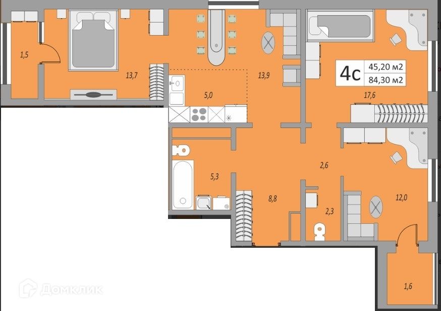 Продаётся 4-комнатная квартира, 85.1 м²