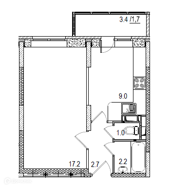 Продаётся 1-комнатная квартира, 36 м²