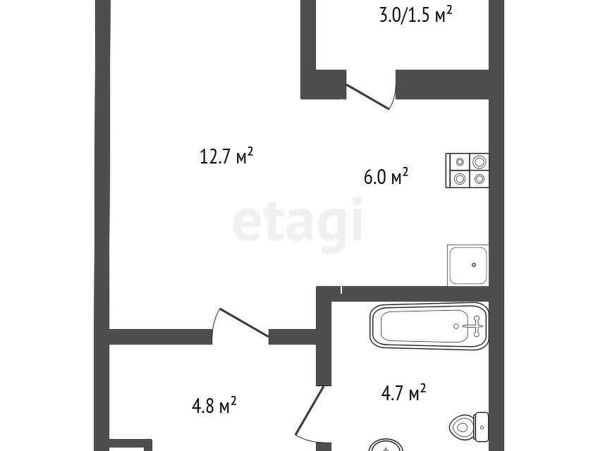 Продаётся 1-комнатная квартира, 29.7 м²