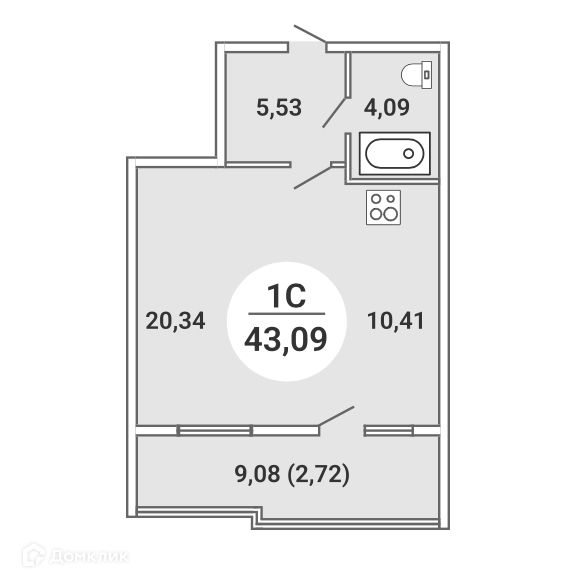 Продаётся студия, 43.08 м²