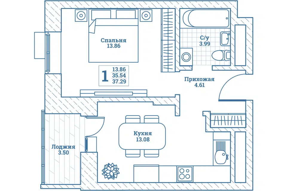 Продаётся 1-комнатная квартира, 37.5 м²