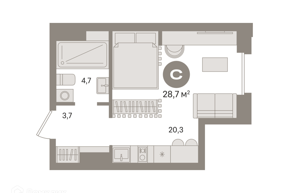 Продаётся студия, 28.12 м²