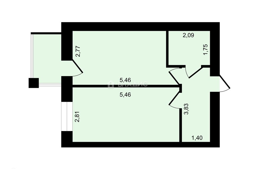 Продаётся 1-комнатная квартира, 38.3 м²