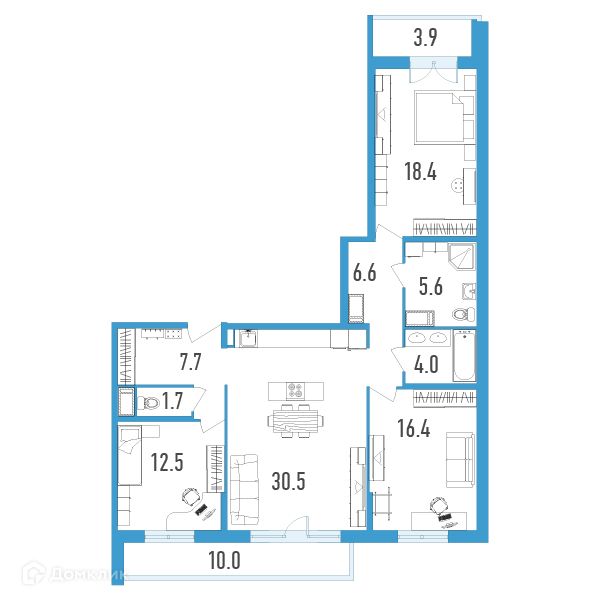 Продаётся 3-комнатная квартира, 110.4 м²