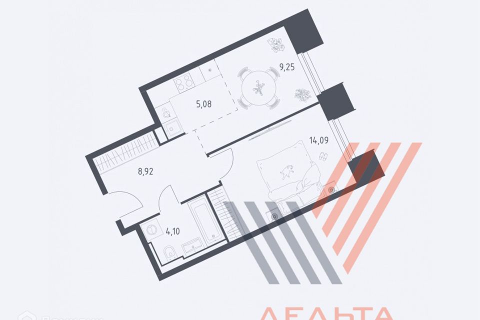 Продаётся 2-комнатная квартира, 41.4 м²