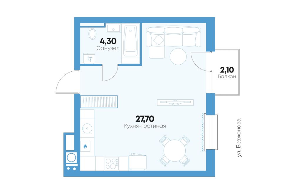 Продаётся студия, 34 м²