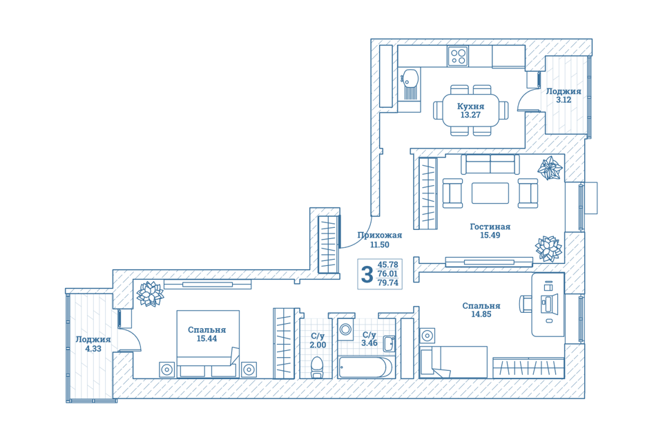 Продаётся 3-комнатная квартира, 80 м²