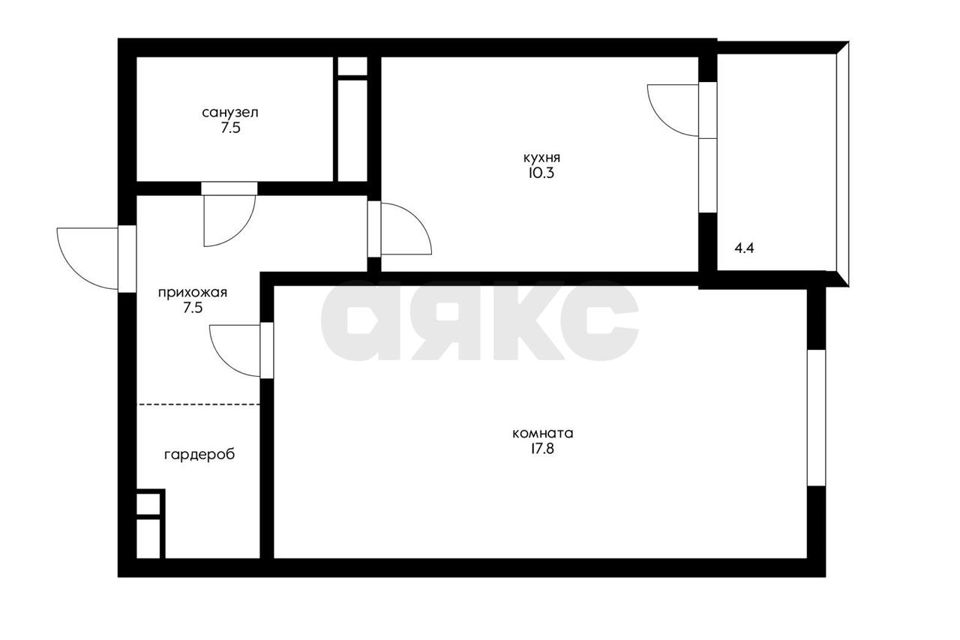 Продаётся 1-комнатная квартира, 44 м²