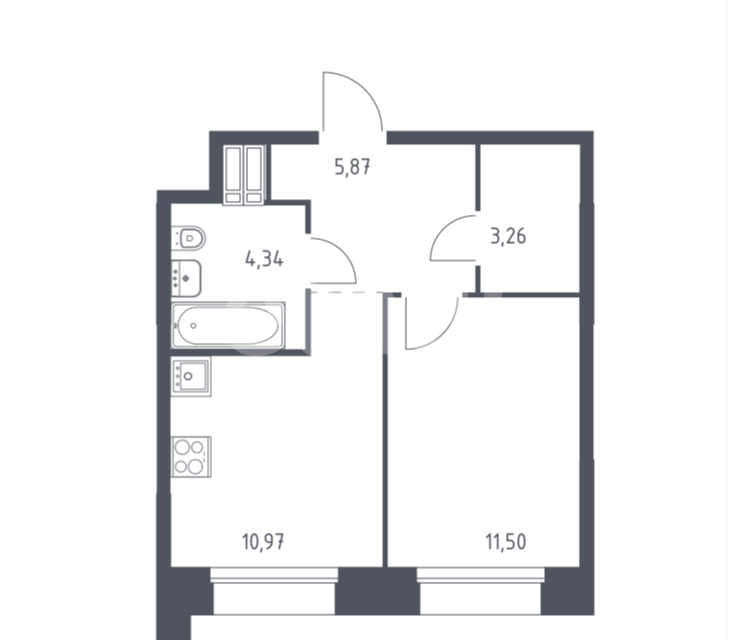 Продаётся 1-комнатная квартира, 34.73 м²