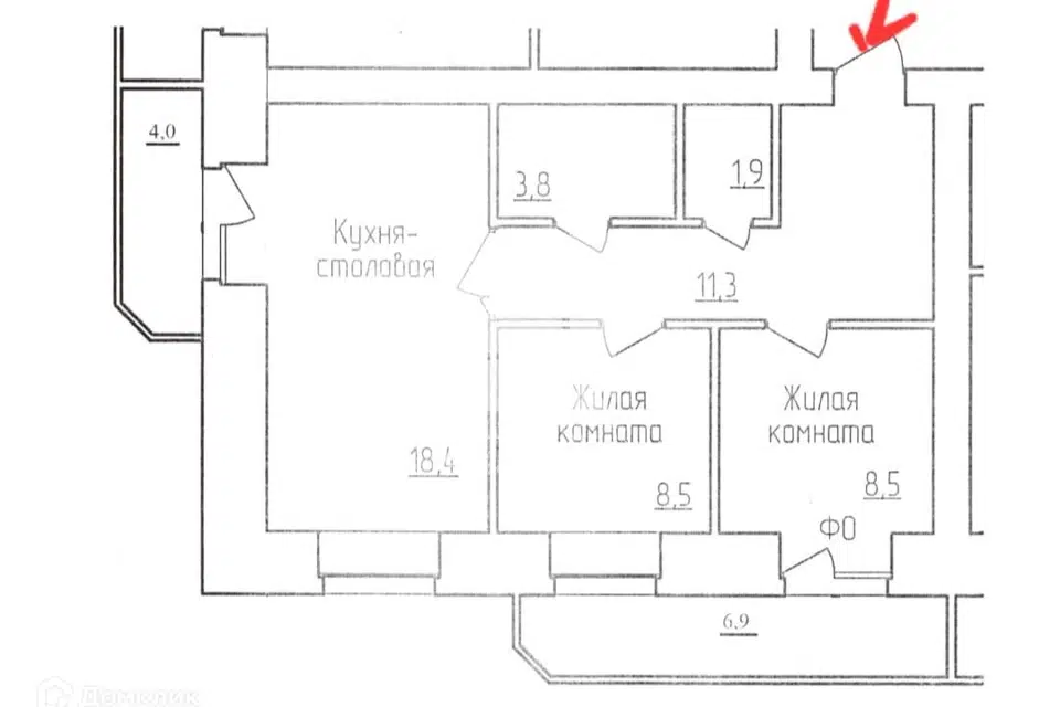 Продаётся 2-комнатная квартира, 55.7 м²