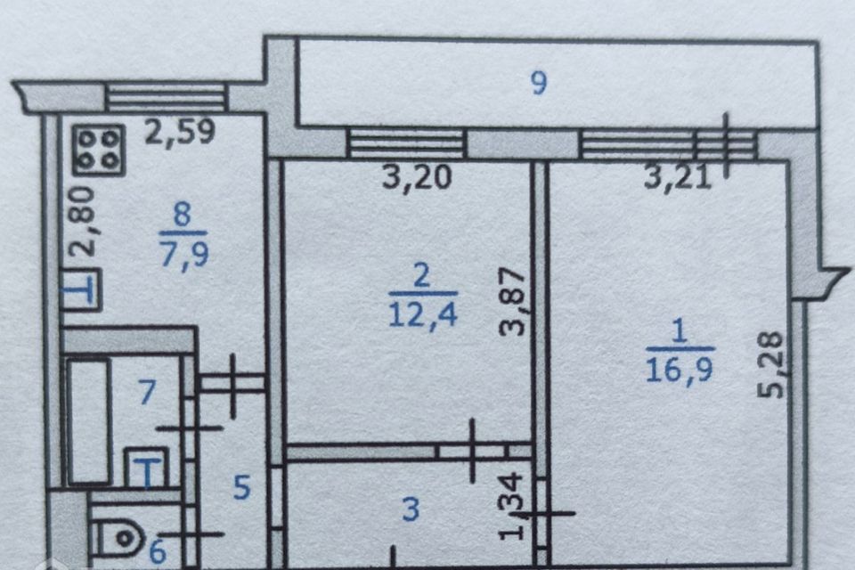 Продаётся 2-комнатная квартира, 47.3 м²