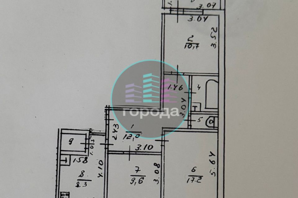Продаётся 3-комнатная квартира, 62.8 м²