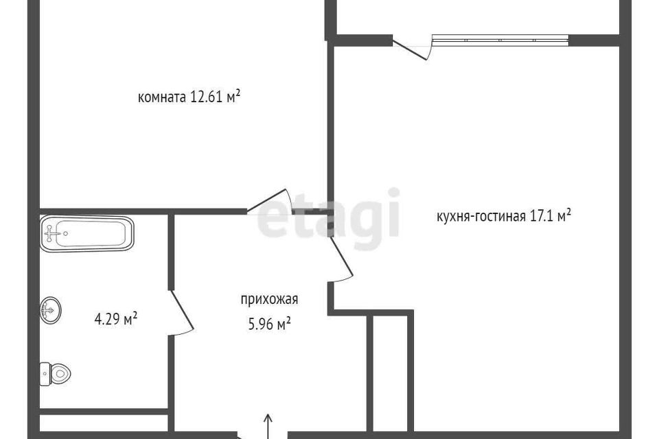Продаётся 1-комнатная квартира, 39.96 м²