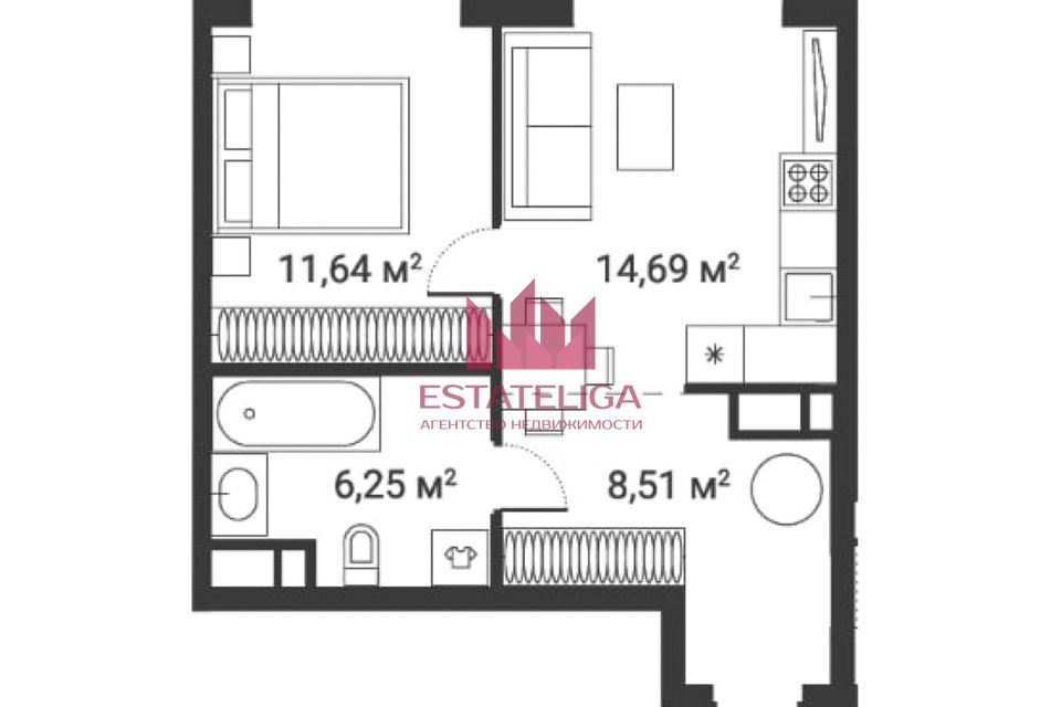 Продаётся 1-комнатная квартира, 41.1 м²