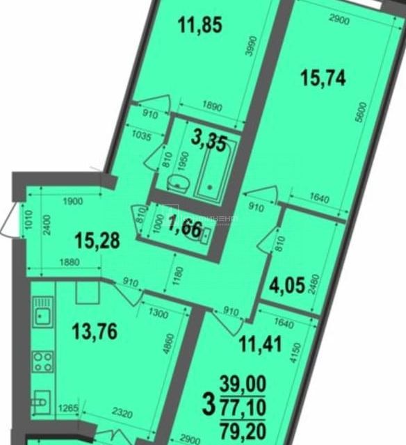 Продаётся 3-комнатная квартира, 79.2 м²