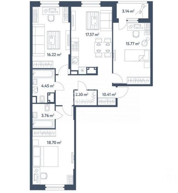 Продаётся 3-комнатная квартира, 92.32 м²