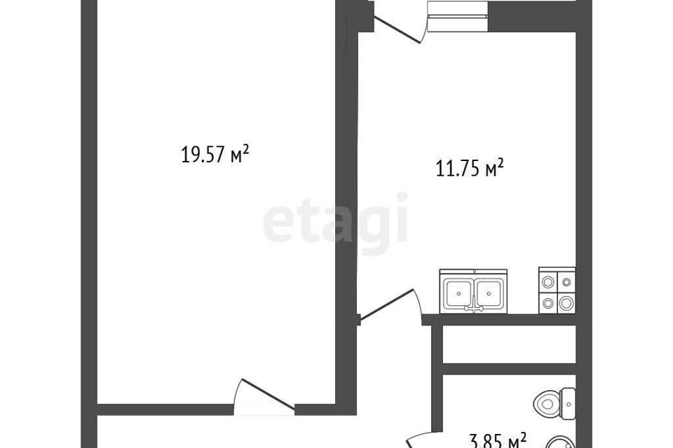 Продаётся 1-комнатная квартира, 46.29 м²