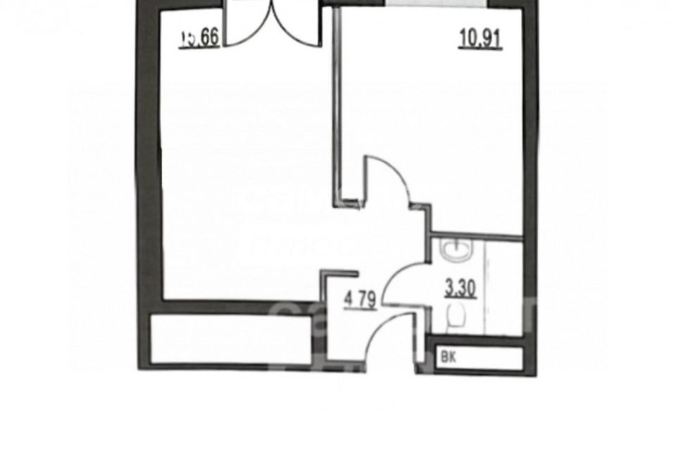 Продаётся 1-комнатная квартира, 35.48 м²