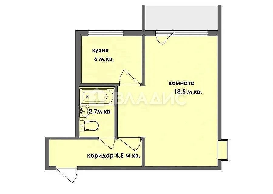 Продаётся 1-комнатная квартира, 32 м²