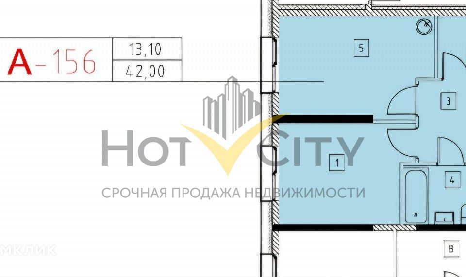 Продаётся 1-комнатная квартира, 42 м²