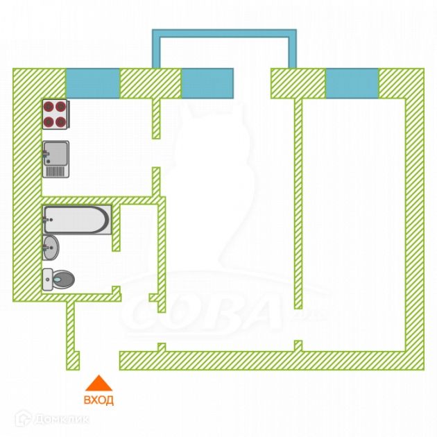 Продаётся 2-комнатная квартира, 40.8 м²