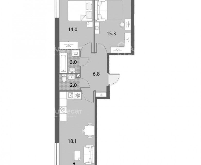 Продаётся 3-комнатная квартира, 59.2 м²