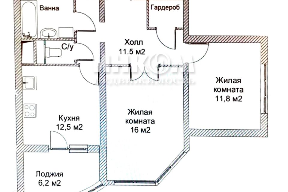 Продаётся 2-комнатная квартира, 56.7 м²