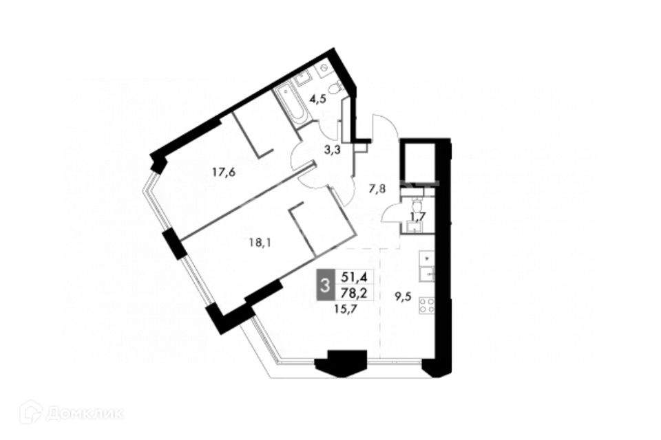 Продаётся 3-комнатная квартира, 78.2 м²