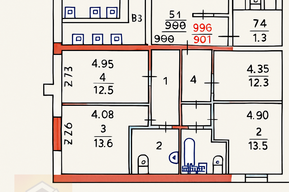 Продаётся 2-комнатная квартира, 43.6 м²