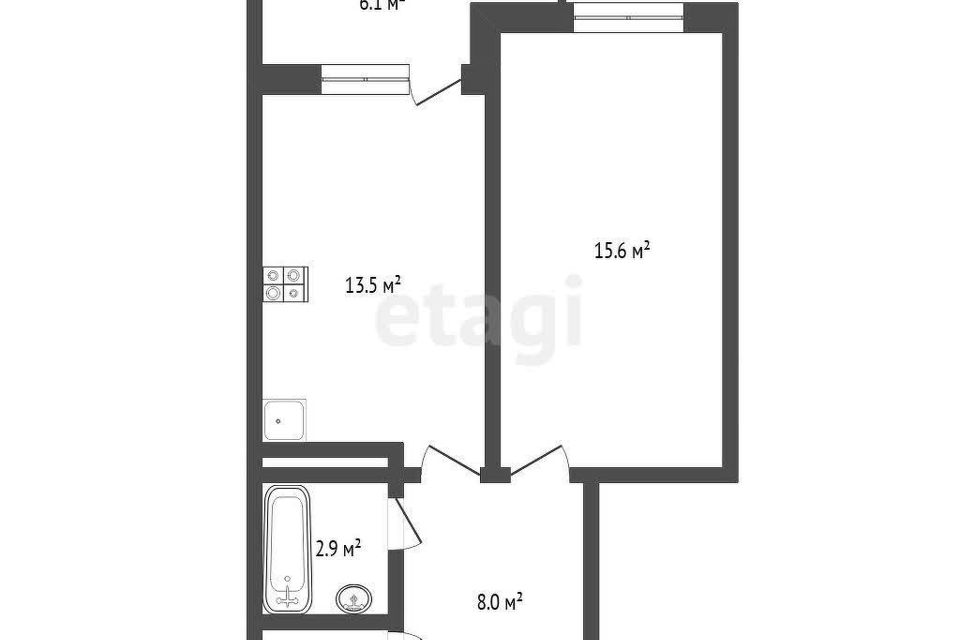 Продаётся 1-комнатная квартира, 41.8 м²
