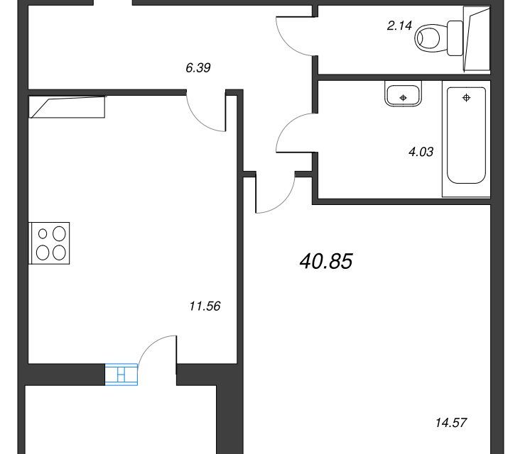 Продаётся 1-комнатная квартира, 43 м²