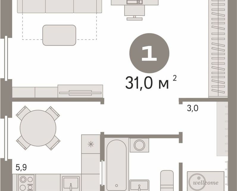 Продаётся 1-комнатная квартира, 31 м²