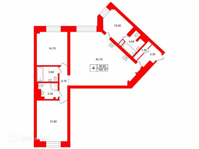 Продаётся 4-комнатная квартира, 106.4 м²