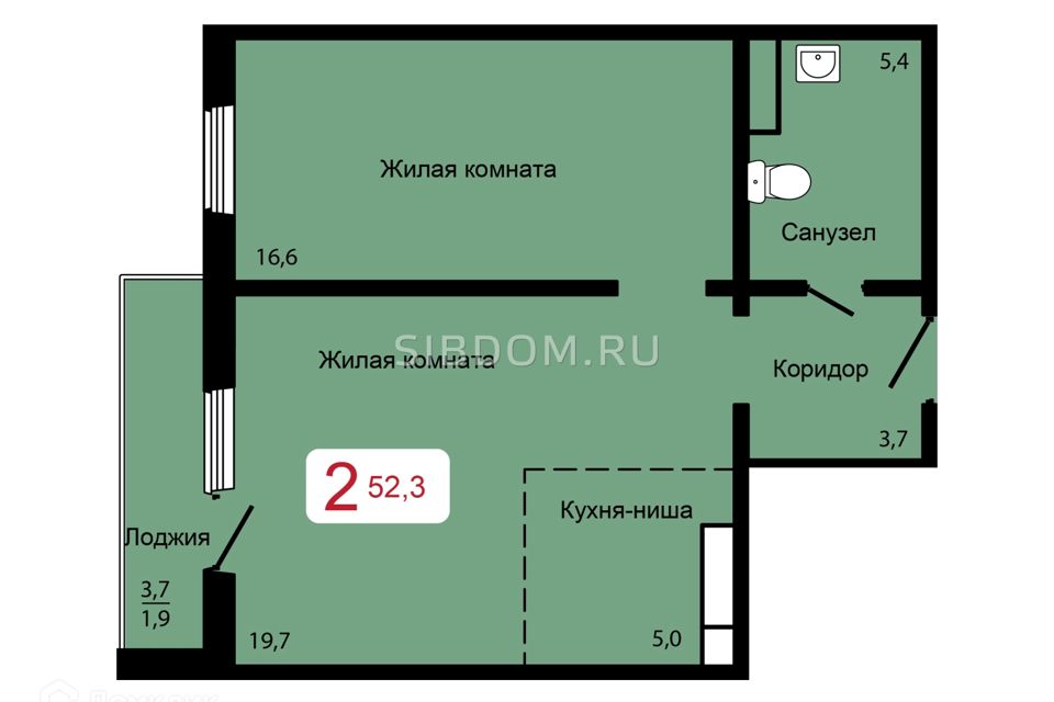 Продаётся 2-комнатная квартира, 52 м²