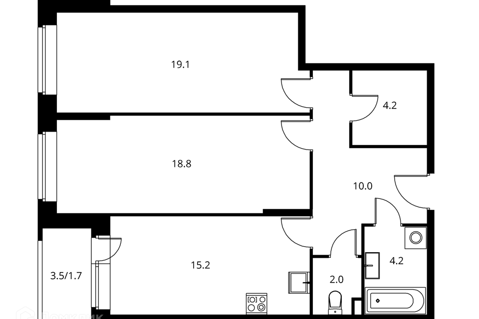 Продаётся 2-комнатная квартира, 76.8 м²
