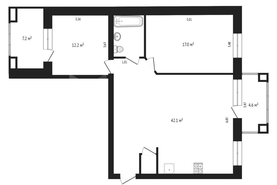 Продаётся 2-комнатная квартира, 76.6 м²