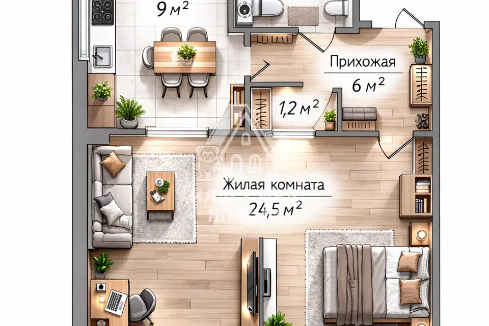 Продаётся 1-комнатная квартира, 45.7 м²