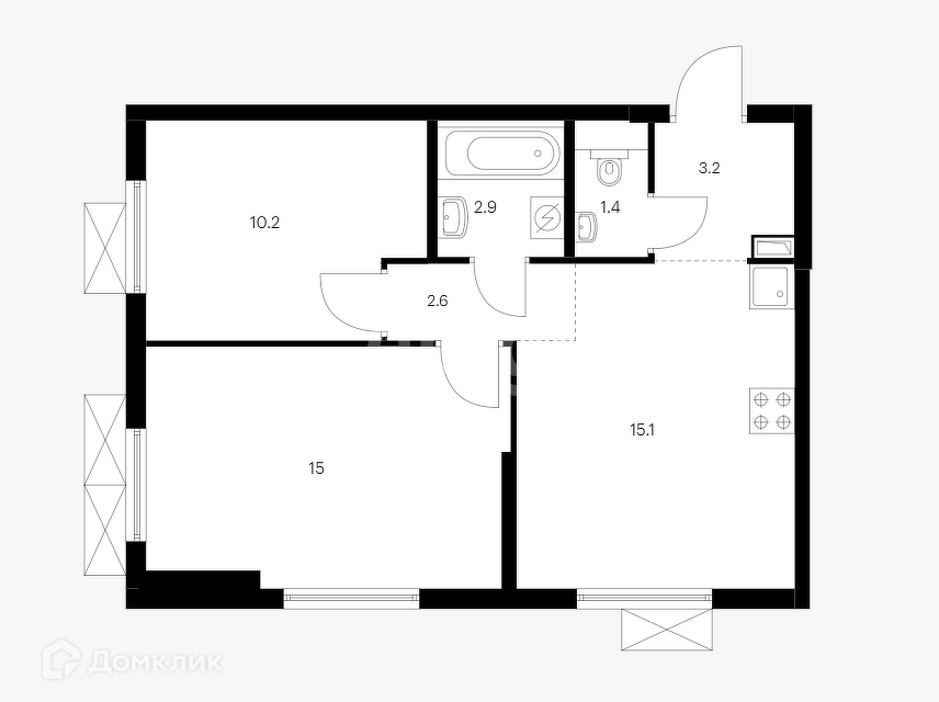 Продаётся 2-комнатная квартира, 50.4 м²