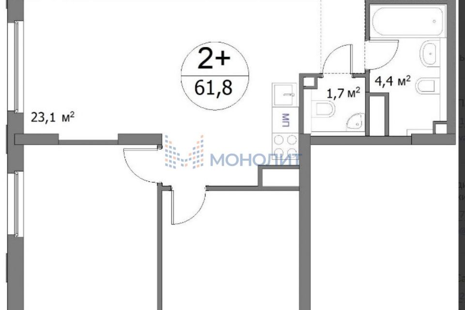 Продаётся 2-комнатная квартира, 61.8 м²