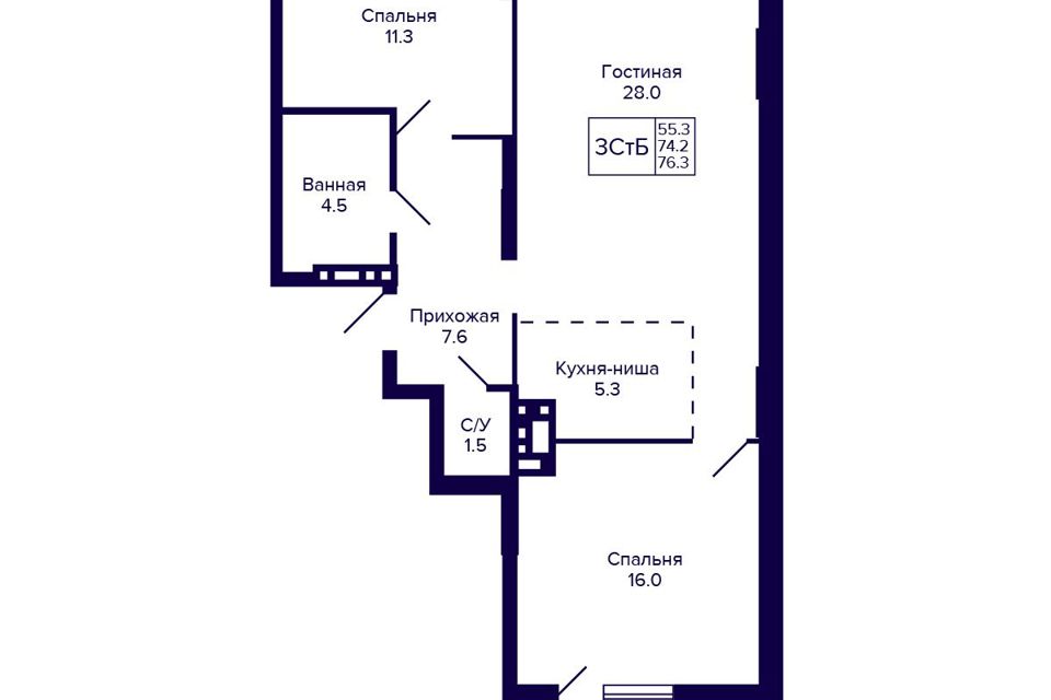 Продаётся студия, 74.1 м²