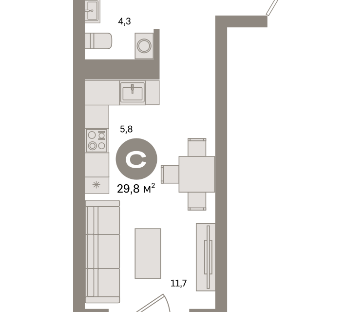 Продаётся студия, 29.8 м²